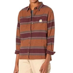 Carhartt Women's Flannel Shirt Rugged Flex Loose Fit Sz 20 XXL Brown MaroonPlaid